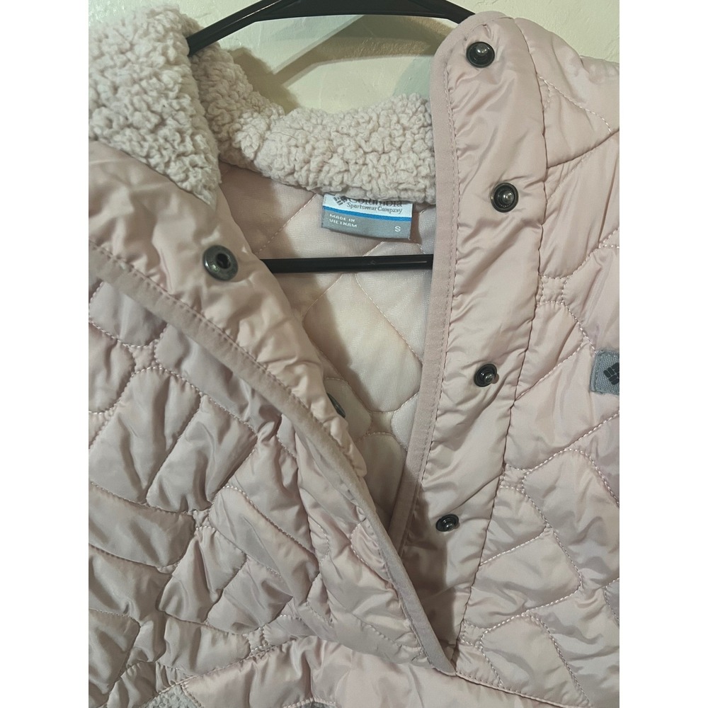 Columbia Pink Quilted Sherpa Fleece Hooded Pullover Jacket Size S - Picture 3 of 9